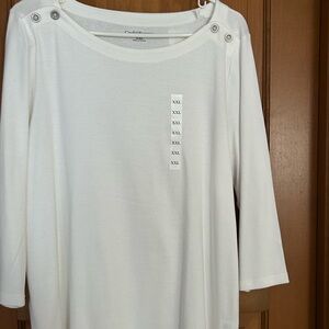 Croft & Barrow White Long Sleeve Top with Button Accents. Size XXL
